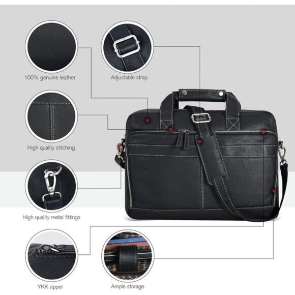⚡Men and Women Nappa Black Oak Leathers Laptop Briefcase Messenger Bag - Picture 7 of 9